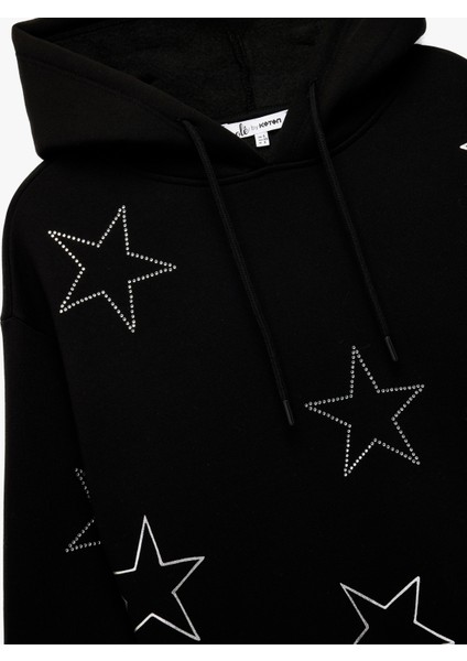 Şardonlu Uzun Kollu Kapüşonlu Oversize Taşlı Sweatshirt modelleri