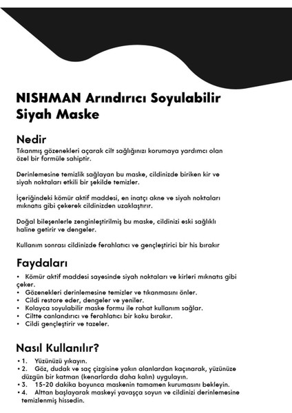 Siyah Soyulabilir Yüz Maskesi 200 ml Aktif Kömürlü Derin Temizlik Siyah Nokta Önleyici