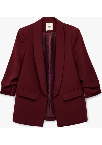 Krep Kumaş Regular Fit Şal Yaka 3/4 Kollu Blazer Ceket