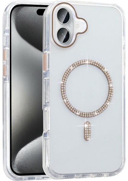 iPhone 16 Kılıf Taşlı Magsafe Şarj Özellikli Komentox Silikon Kapak