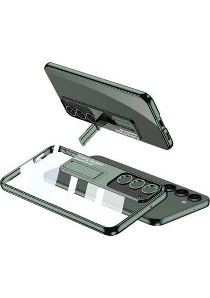 Samsung Galaxy S23 Kılıf Kamera Korumalı Şeffaf Tasarımlı Soppo Standlı Kapak