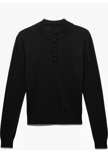 Hafif Dik Yaka Yarım Düğme Detaylı Uzun Kollu Triko Basic Kazak modelleri