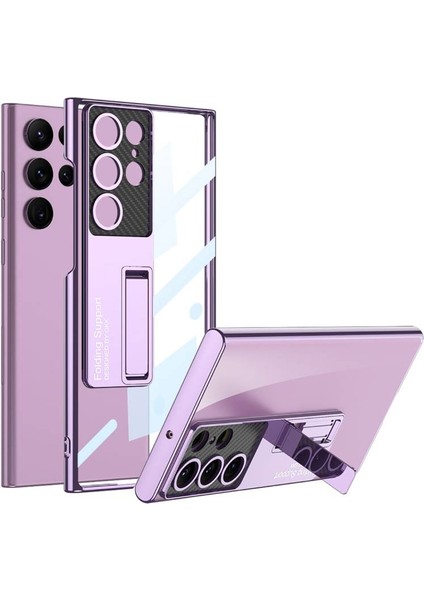 Samsung Galaxy S23 Ultra Kılıf Kamera Korumalı Şeffaf Tasarımlı Soppo Standlı Kapak