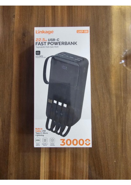 Lkp-58 4xusb, 30.000MAH 22.5 Dahili 4 USB A USB C Mikro, Type-C, Powerbank
