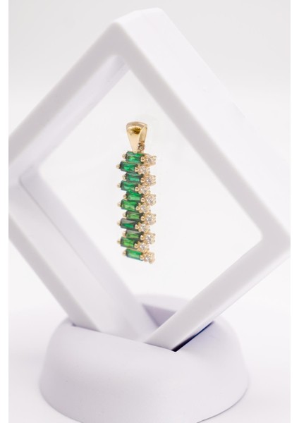 Dikdörtgen Yeşil Zirkon ve Şeffaf Taşlı 14 Ayar Altın Fantasy Kolye Ucu fiyatları