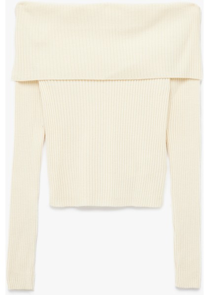 Uzun Kollu Slim Fit Omzu Açık Fitilli Triko Kazak