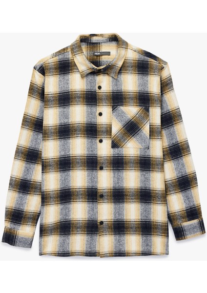 Düğmeli Cep Detaylı Regular Fit Uzun Kollu Klasik Yaka Oduncu Gömleği