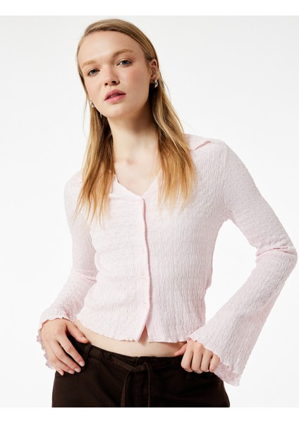 Bürümcük Kumaş Klasik Yaka Slim Fit Düğmeli Ispanyol Uzun Kollu Tişört