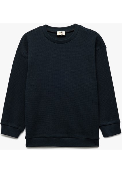 Pamuklu Uzun Kollu Bisiklet Yaka Oversize Basic Okul Sweatshirt
