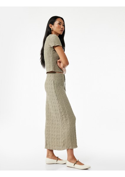 Beli Bağcıklı Slim Fit Bürümcük Kumaş Dokulu Midi Kalem Etek fiyatları