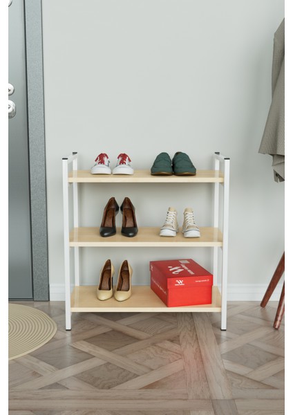 3 Raflı Ayakkabılık Antre Hol Ayakkabı Standı Beyaz Metal fiyatları