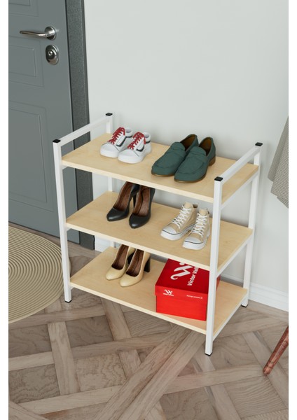 3 Raflı Ayakkabılık Antre Hol Ayakkabı Standı Beyaz Metal modelleri