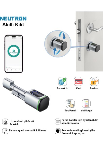 NTL-SC-02FKPW Parmak izi, Anahtarlı, Tuşlu, Kartlı ve Uzaktan Kontrollü Akıllı Kapı Kilidi fırsatları
