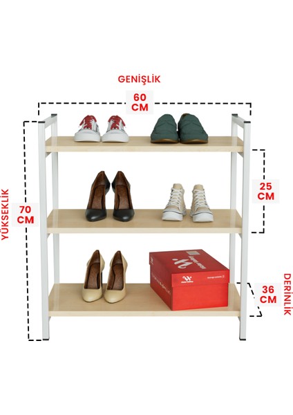 3 Raflı Ayakkabılık Antre Hol Ayakkabı Standı Beyaz Metal fırsatları