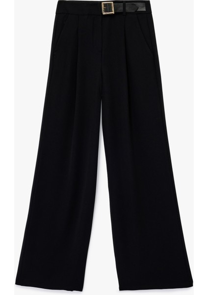 Kemer Detaylı Cepli Krep Kumaş Palazzo Pantolon