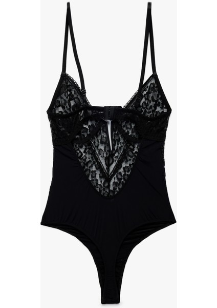 V Yaka Ince Askılı Transparan Dantelli Bodysuit fiyatları