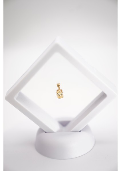 14 Ayar Altın Oval Kesim Sitrin Taşlı Zarif ve Minimal Kolye Ucu Modeli