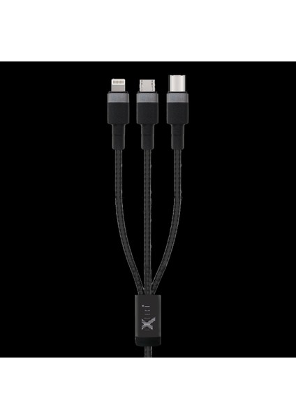 IX-UC011 Micro-Type-C -Lightning To USB 3 Lü Çıkış Hızlı Şarj ve Data Örgü Kablo