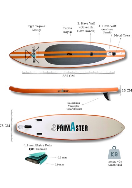 Paddle Board Stand Up Sup Şişme Sörf Tahtası 335*75*15 cm fiyatları