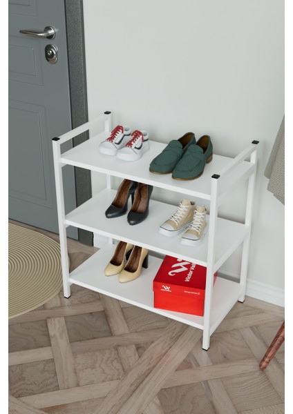 3 Raflı Ayakkabılık Antre Hol Ayakkabı Standı Beyaz Metal modelleri