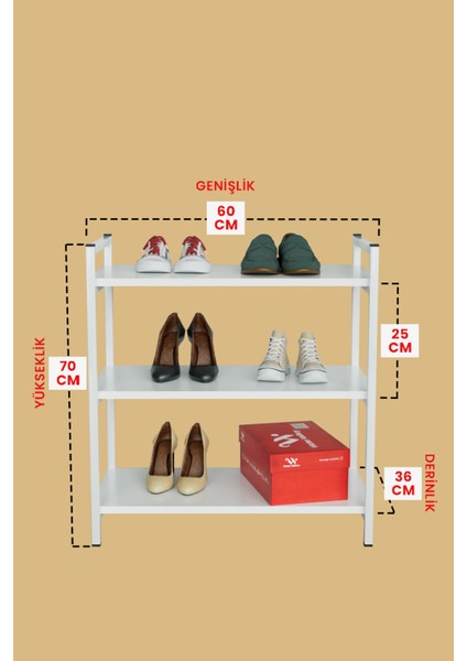 3 Raflı Ayakkabılık Antre Hol Ayakkabı Standı Beyaz Metal fırsatları