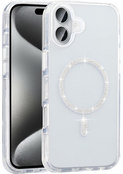 iPhone 16 Kılıf Taşlı Magsafe Şarj Özellikli Komentox Silikon Kapak