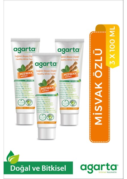 Doğal 3 Adet Misvak Özlü, Florürsüz ve SLS İçermeyen 3X100 Ml