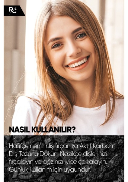 Diş Temizleme Tozu 40 gr Doğal Beyazlatıcı Etkili Aktif Kömür Aromalı Yerli Üretim