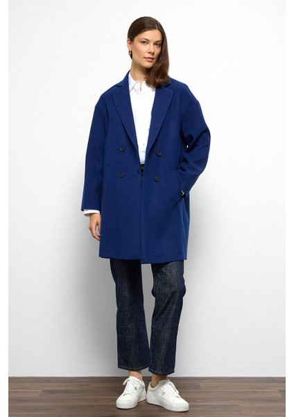 Desenli Astarlı Oversize Kruvaze kaban Saks 3095