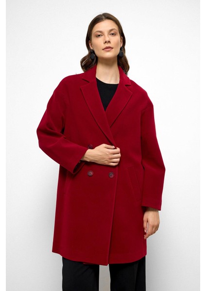 Desenli Astarlı Oversize Kruvaze kaban Kırmızı 3095 fiyatları