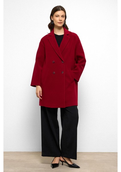 Desenli Astarlı Oversize Kruvaze kaban Kırmızı 3095 modelleri