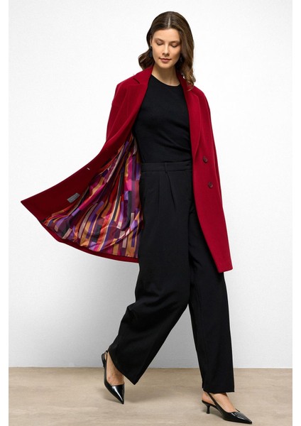 Desenli Astarlı Oversize Kruvaze kaban Kırmızı 3095 fırsatları