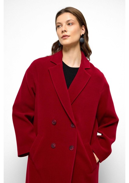 Desenli Astarlı Oversize Kruvaze kaban Kırmızı 3095 indirimleri