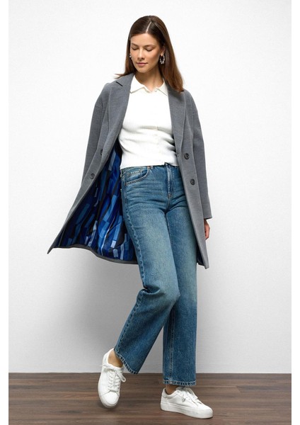 Desenli Astarlı Oversize Kruvaze kaban Gri 3095 fiyatları