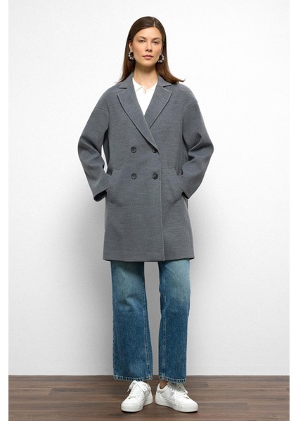 Desenli Astarlı Oversize Kruvaze kaban Gri 3095 modelleri