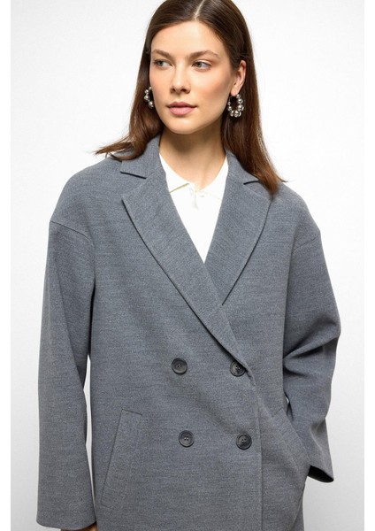 Desenli Astarlı Oversize Kruvaze kaban Gri 3095 fırsatları