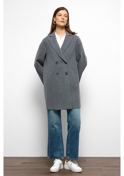 Desenli Astarlı Oversize Kruvaze kaban Gri 3095 indirimleri