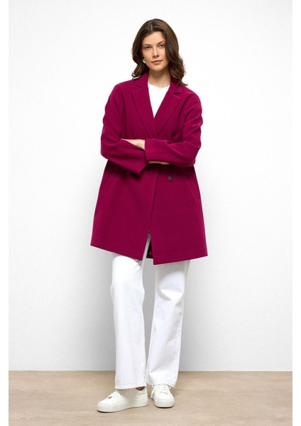 Desenli Astarlı Oversize Kruvaze kaban Fuşya 3095 modelleri