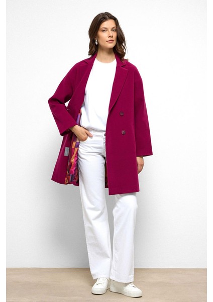 Desenli Astarlı Oversize Kruvaze kaban Fuşya 3095 indirimleri