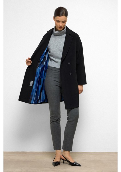 Desenli Astarlı Oversize Kruvaze kaban Siyah 3095 fırsatları