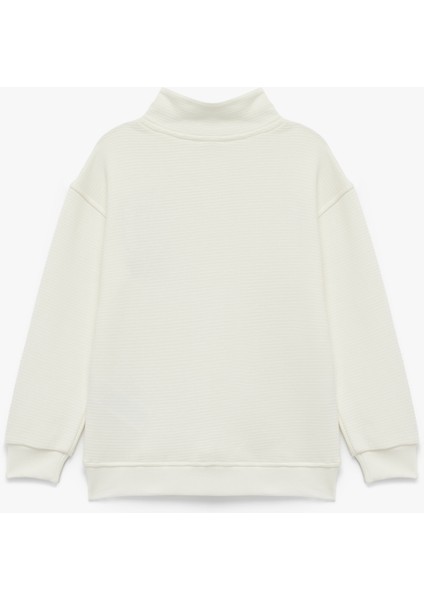 Pamuklu Dik Yaka Uzun Kollu Nakışlı Yarım Fermuarlı Sweatshirt fiyatları