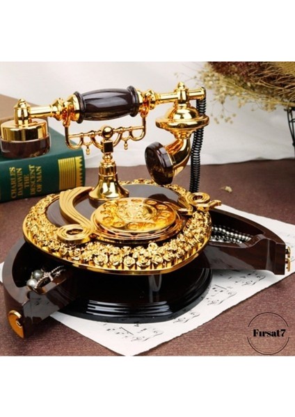 Nostaljik Polyester Telefon Müzik ve Takı Mücevher Kutusu Kahverengi Ev Ofis Sevgiliye Hediye