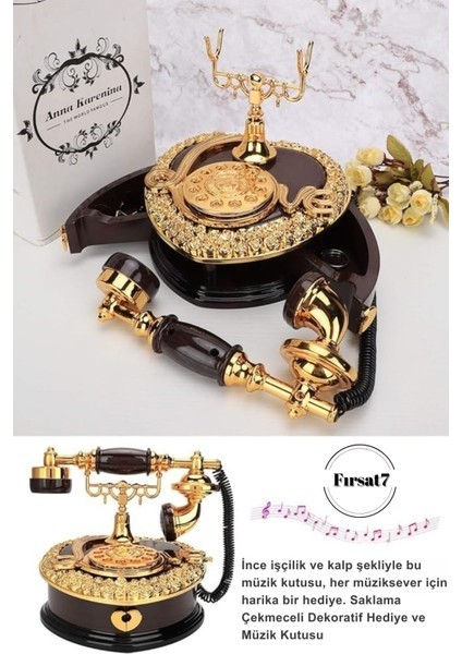 Nostaljik Polyester Telefon Müzik ve Takı Mücevher Kutusu Kahverengi Ev Ofis Sevgiliye Hediye fiyatları