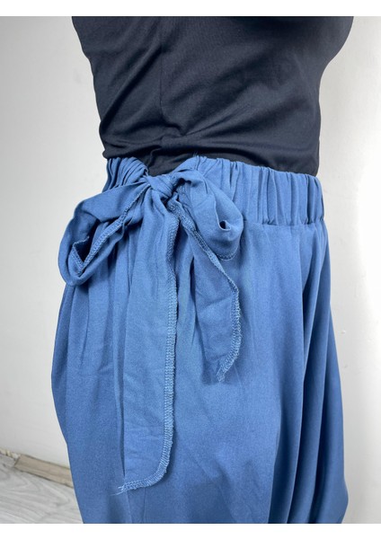 İndigo Mavi Salaş Şalvar Pantolon – Lastikli Bel, Cepli, Rahat Kalıp, Unisex fırsatları