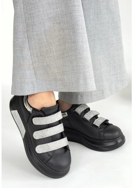 Elika Siyah Cilt Simli Cırt Cırtlı Spor Ayakkabı fiyatları