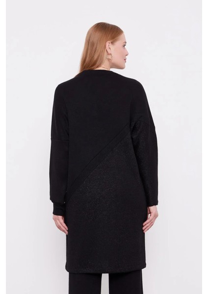 Simli Kumaş Amblem Detaylı Triko Tunik - Siyah modelleri