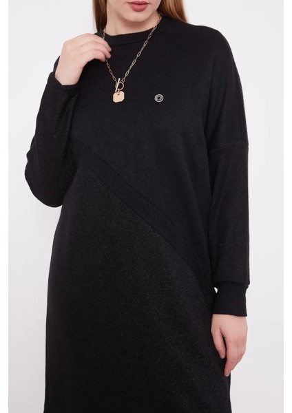 Simli Kumaş Amblem Detaylı Triko Tunik - Siyah indirimleri