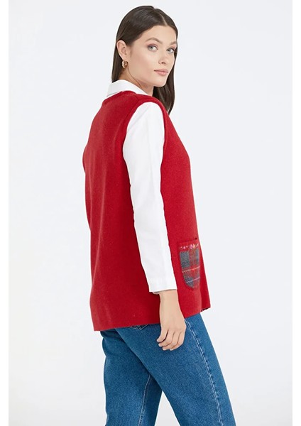 Cepli Fermuarlı Triko Yelek - Kırmızı modelleri