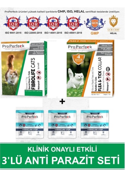 3'lü Set Kedi Iç Dış Prazit Tüm Kediler Için Bitkisel 5 Damla ve 3 Tablet 1 Tasma Paketi