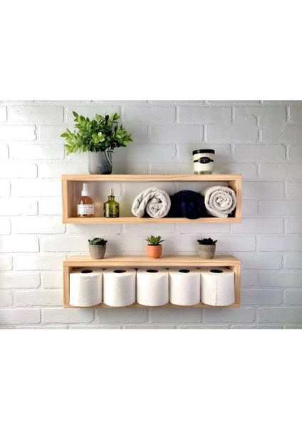Doğal Ahşap,tuvalet Kağıtlığı, Tuvalet Kağıdı Standı,2'li Raf Set DRK705